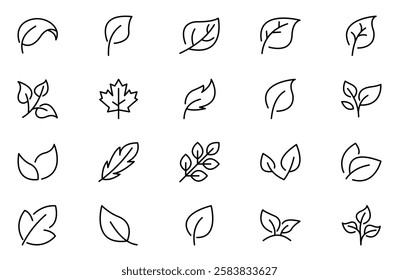 Leaf outline icon set. Collection of vector symbol in trendy flat style on white background. Leaf sings for design.