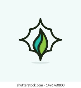 Leaf Outline Star Naturally Vector Logo