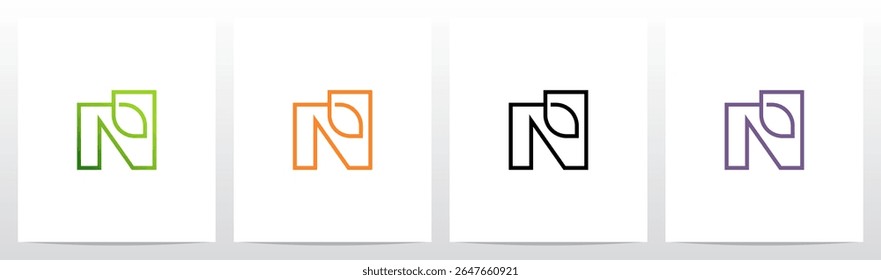 Leaf Outline Stroke Lines Initial Letter Logo Design N
