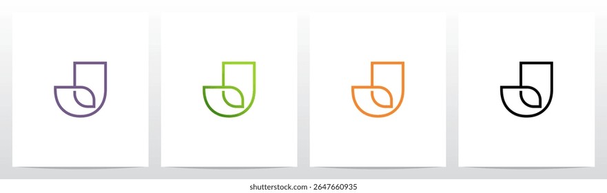 Leaf Outline Stroke Lines Initial Letter Logo Design J