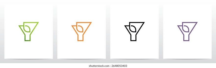  Leaf Outline Stroke Lines Initial Letter Logo Design Y