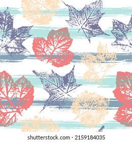 Leaf paint imprints. Digital hand drawn picture with watercolour texture. Endless motif for textile decor and design.