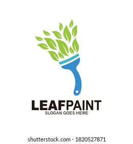 Leaf paint logo, brush leaf logo. eco friendly paint symbol vector logo