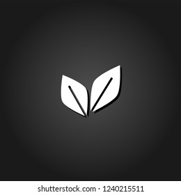 Leaf Pair icon flat. Simple White pictogram on black background with shadow. Vector illustration symbol