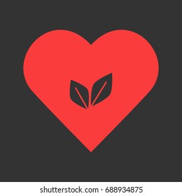 Leaf Pair icon flat. Simple pictogram on heart background. Vector illustration symbol