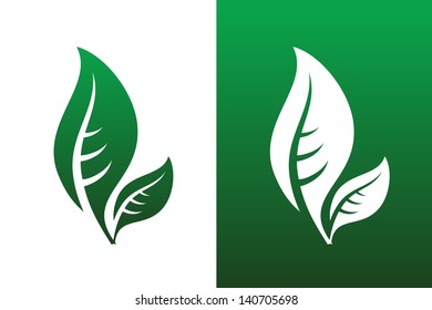 Leaf Pair Icon Vector Illustrations on Both Solid and Reversed Background.