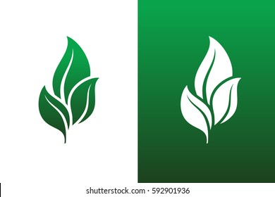 Leaf Pair Icon Vector Illustrations on Both Solid and Reversed Background.