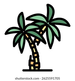 Leaf palm tree icon. Outline leaf palm tree vector icon color flat isolated