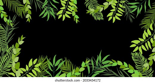 Leaf palm tree on black background. Tropical tree leaves frame. Jewish torah Lulav date palm. Traditional Jewish Holiday Sukkot. Modern poster, jewish religious festive postcard. Vector