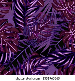 Leaf palms pattern.Tropical seamless pattern with leaves.