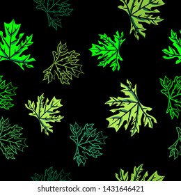 leaf papaya Seamless pattern nature  leaves doodle with black background