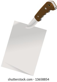 Leaf of a paper pinned by a knife for a background in a vector