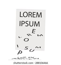 A leaf of paper with words "Lorem ipsum" and letters falling down from it.