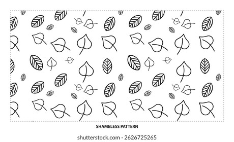 Leaf Pattern Background Black and White Seamless Design