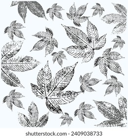 Leaf pattern background illustration, Hand drawn leaf print pattern