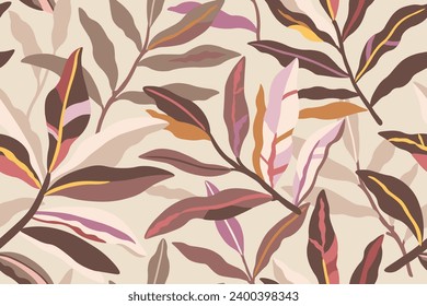 Leaf pattern in beige colors, floral pattern, abstract pattern. Vector illustration on a light beige background.