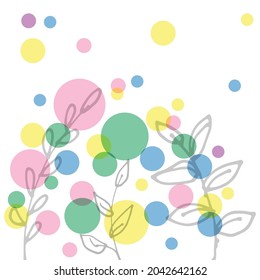 leaf pattern with colorful bubble on white background. hand drawn vector. three leaves illustration. transparent style. doodle art for wallpaper, poster, banner, greeting and invitation card, postcard
