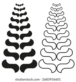 Leaf pattern contour. Decorative black foliage. Graphic vertical ornament. Organic vector shape. EPS 10.