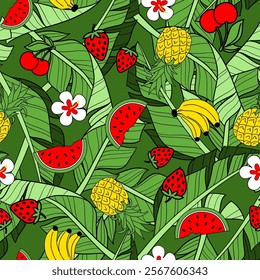 LEAF PATTERN CUTE WITH FRUITS AND FLOWERS