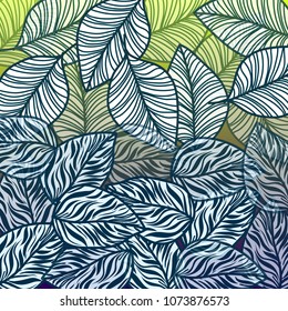 Leaf pattern design background blue and green color wallpaper illustration