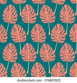 Leaf pattern dusty pink and teal