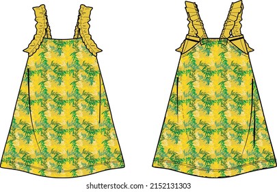 leaf pattern girl tank top with frill