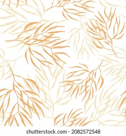 Leaf pattern green color vector illustration design backdrop background, Tropical seamless botanical exotic leaf  pattern. orange Palm leaves on white background.