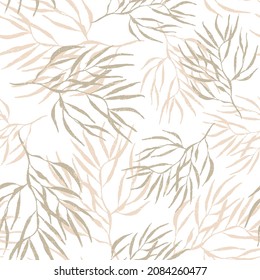 Leaf pattern green color vector illustration design backdrop background, Tropical seamless botanical exotic leaf  pattern. beige Palm leaves on white background.