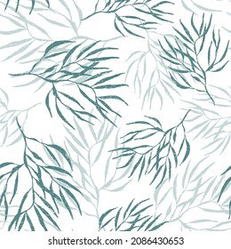 Leaf pattern green color vector illustration design backdrop background, Tropical seamless botanical exotic leaf  pattern. green Palm leaves on white background.