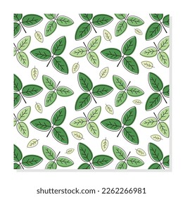 the leaf pattern is green, on a white background. geometric design for wallpaper, interesting textile