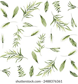 Leaf pattern handmade watercolor nature green print floral retro vintage flower and leaf
