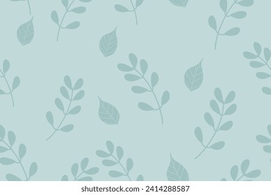 Leaf pattern seamless. Spring leaf only background  leaf branch minimal blue green pastel colour with white daisy flowers. Vector illustration