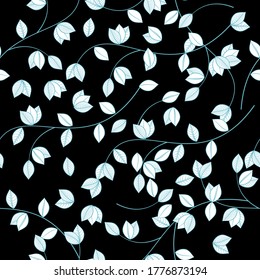 Leaf pattern. Seamless vector illustration isolated on black background.