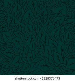 Patrón de hojas. Papel tapiz de hoja tropical. Patrón de hojas sin foco. Diseño de contorno de hoja dibujado a mano para tela, impresión, cubierta, banner e invitación, ilustración vectorial. Fondo verde.