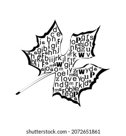 ein Blatt, das mit Buchstaben des Alphabets gemustert ist, und es gibt ein verborgenes Wort deiner Liebe.