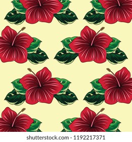 
leaf patterns and tropical flowers. vector illustration