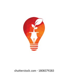 Leaf and pen bulb shape concept logo design. Education and writer community Logo.