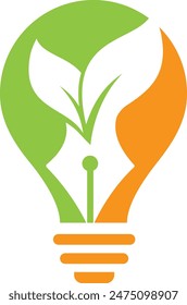 Blatt- und Stift-Icon-Kombination natürliches grünes akademisches Logo und Design-Konzept.