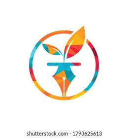 Diseño del logotipo de la hoja y la pluma. Logo de la comunidad educativa y escritora. 