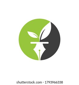 Leaf and pen logo design. Education and writer community Logo. 