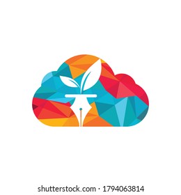 Leaf and pen logo design. Education and writer community Logo. Cloud with leaf and nab icon design.