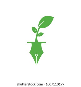 Leaf and pen logo design. Education and writer community Logo.