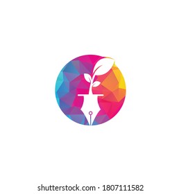 Diseño del logotipo de la hoja y la pluma. Logo de la comunidad educativa y escritora.