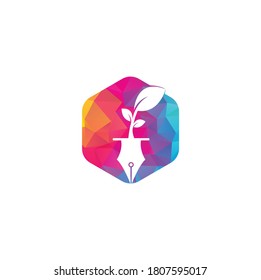 Leaf and pen logo design. Education and writer community Logo.