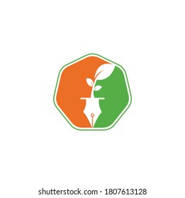Leaf and pen logo design. Education and writer community Logo.