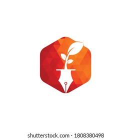 Leaf und Stift Logo Design. Logo der Gemeinschaft für Bildung und Autoren