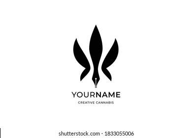 Idea de diseño del logotipo de la hoja con punta de pluma