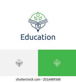 Leaf Pencil Book School Course Study Education Nature Logo