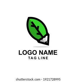 leaf pencil logo design Vector