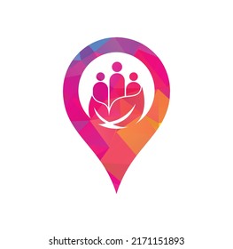 Leaf people gps shape concept logo design icon vector. Green community vector logo template.